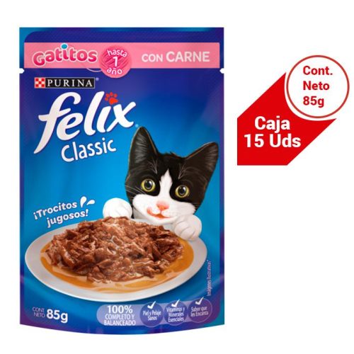 CAJA SACHET FELIX CLASSIC GATITOS CON CARNE 15 X 85 G